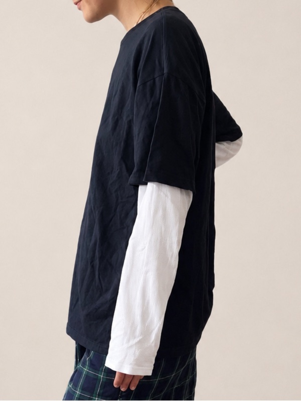 NWOT ORIGINAL USE Black White Layered Short + Long Sleeve Thermal T Shirt Medium - Picture 7 of 16